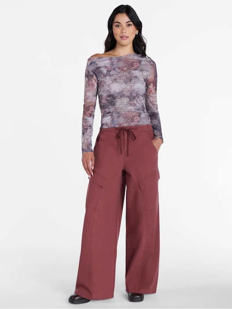 Madden NYC Women\u2019s Asymmetrical Mesh Top with Long Sleeves, Sizes XXS-XXL | Walmart (US)