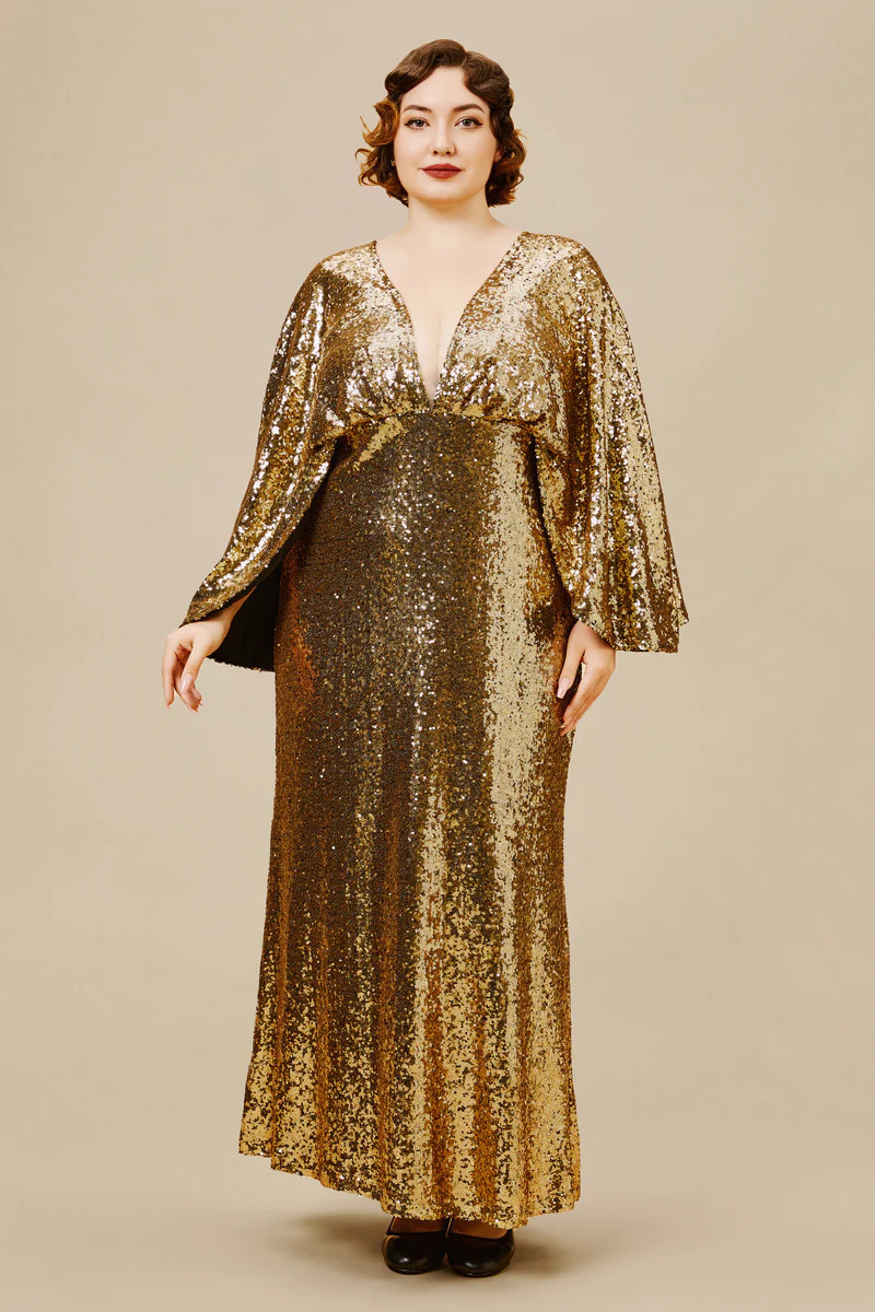 Shop 1920s Dresses - Scoop Neck Angel Sleeve Plus Dress | BABEYOND | BABEYOND