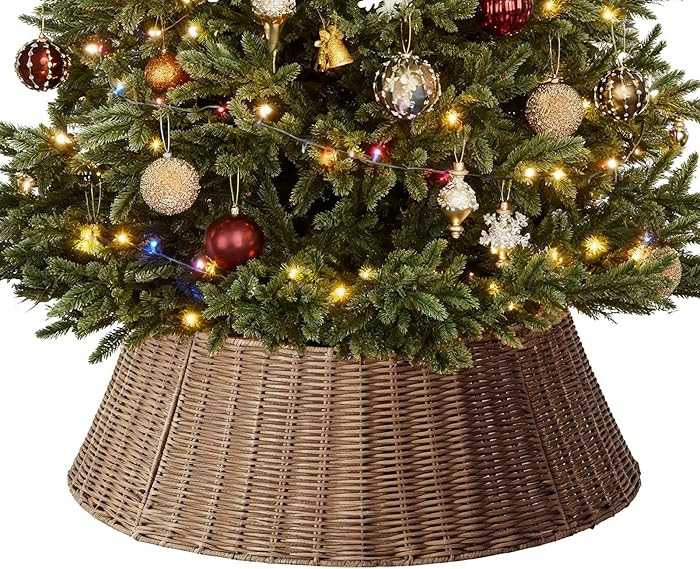 Sweetcrispy Christmas Tree Collar, Wicker Tree Collar for 6-9ft Trees, 4-Piece Wicker Base Cover,... | Amazon (US)