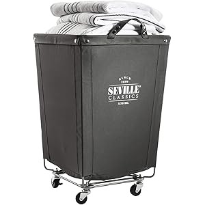 Seville Classics Commercial Heavy-Duty Canvas Laundry Hamper with Wheels, 18.1" D x 18.1" W x 27" H, | Amazon (US)