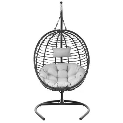 Single Person Folding Egg Chair With Stand, Hanging Wicker Hammock Swing For Indoor And Outdoor Use, Adjustable Anti-Slip Feet, Ideal For Balcony, Bed | Wayfair North America