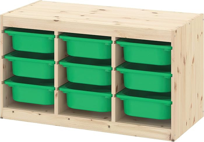 Ikea TROFAST storage combination with boxes, 93x44x52 cm, light white stained pine/green | Amazon (US)