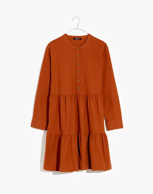Plus Flannel Button-Placket Tiered Mini Dress | Madewell