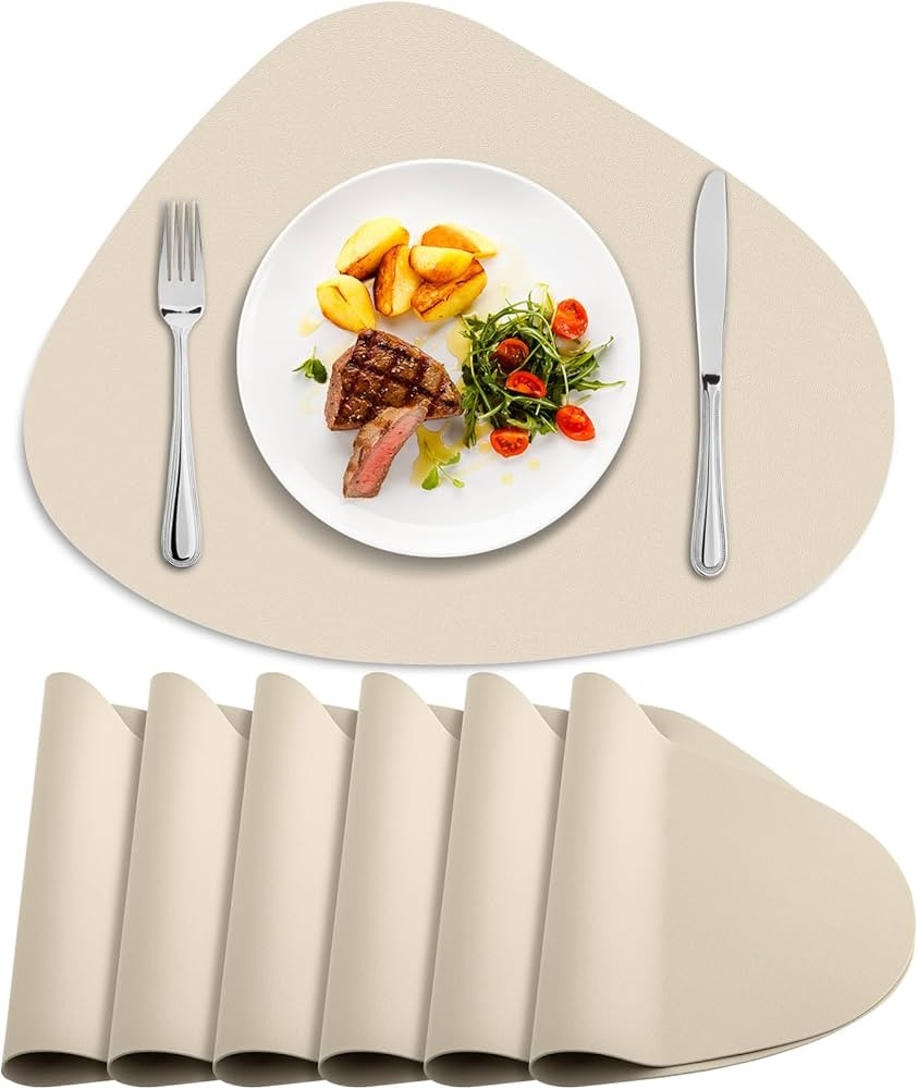 Placemats Set of 6, Heat Resistant Leather Placemats Double Layer, Soft Waterproof Round Table Ma... | Amazon (US)
