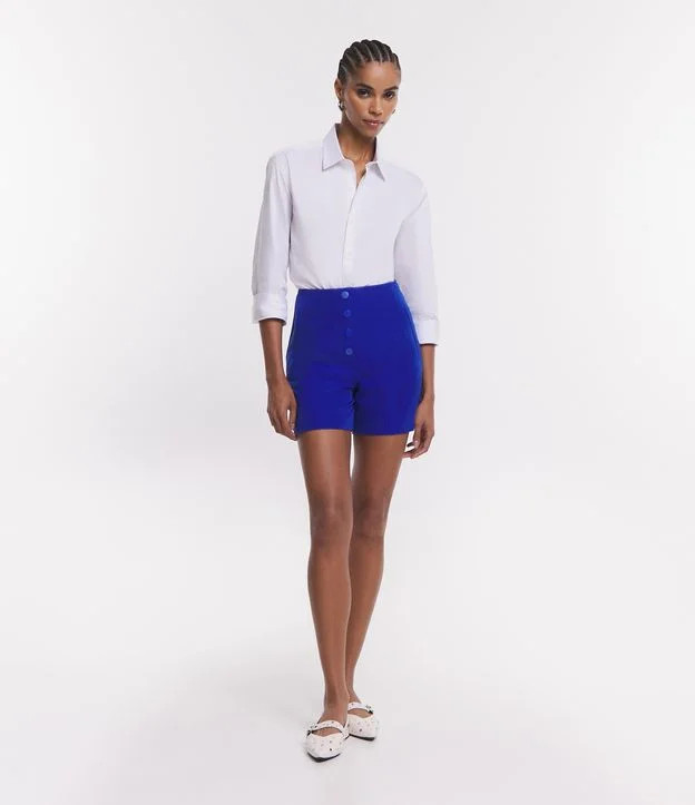 Short Alfaiatado Cintura Alta com Pences e Bolsos Azul | Renner (BR)