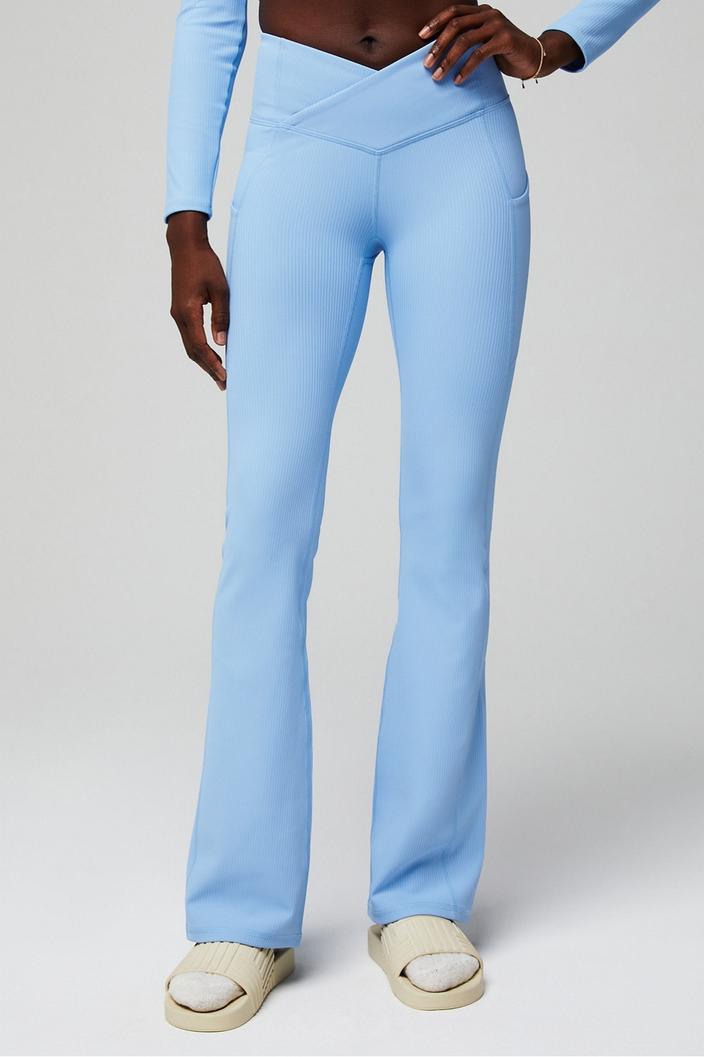 Oasis PureLuxe Rib HW Crossover Kick Flare | Fabletics - North America