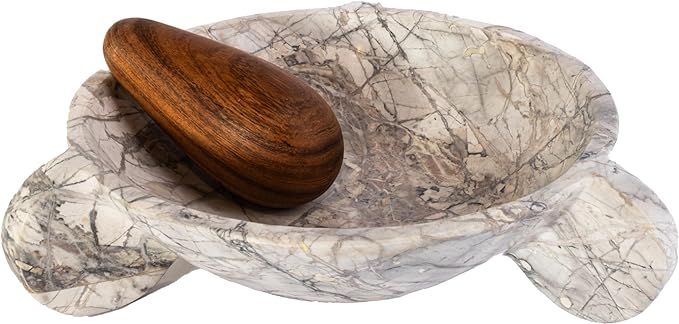 KOKUL Marble and Wooden Mortar and Pestle Set-Handcrafted Naural Marble Molcajete for Guacamole a... | Amazon (US)