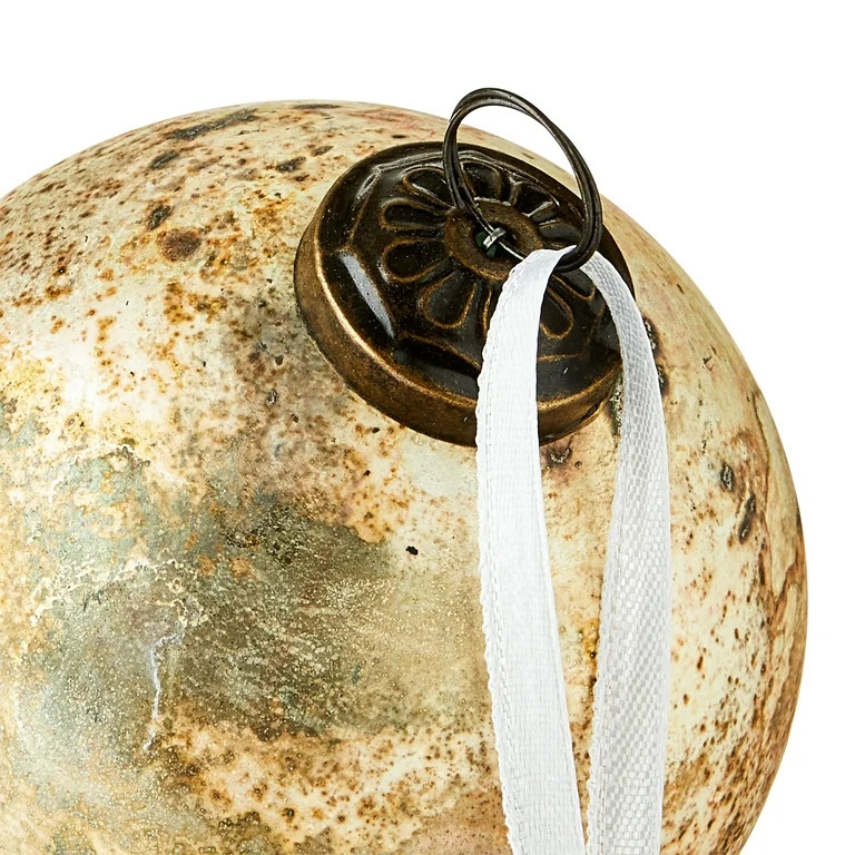 2 Count Gold Glass Ball Christmas Ornaments with Antique Finish, 4", by Holiday Time - Walmart.co... | Walmart (US)