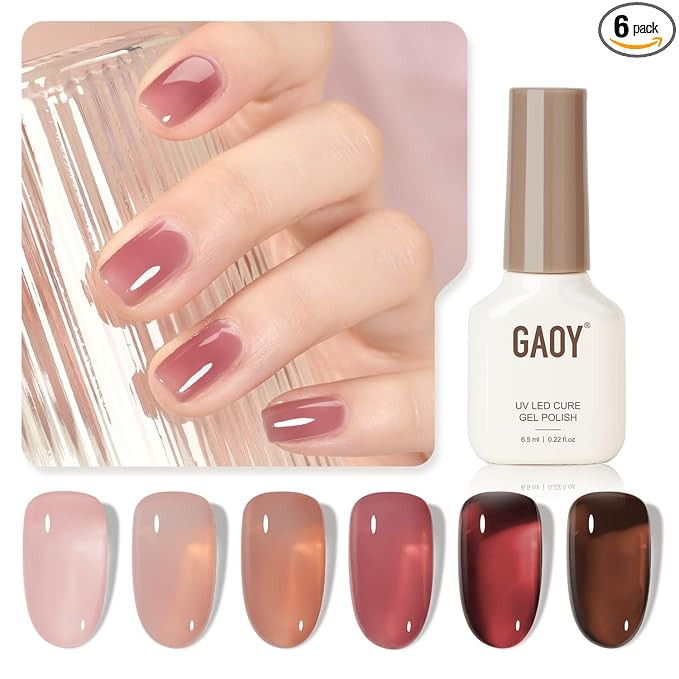 GAOY Rose Garden Jelly Gel Nail Polish of 6 Transparent Nude Red Pink Brown Colors Sheer Gel Poli... | Amazon (US)
