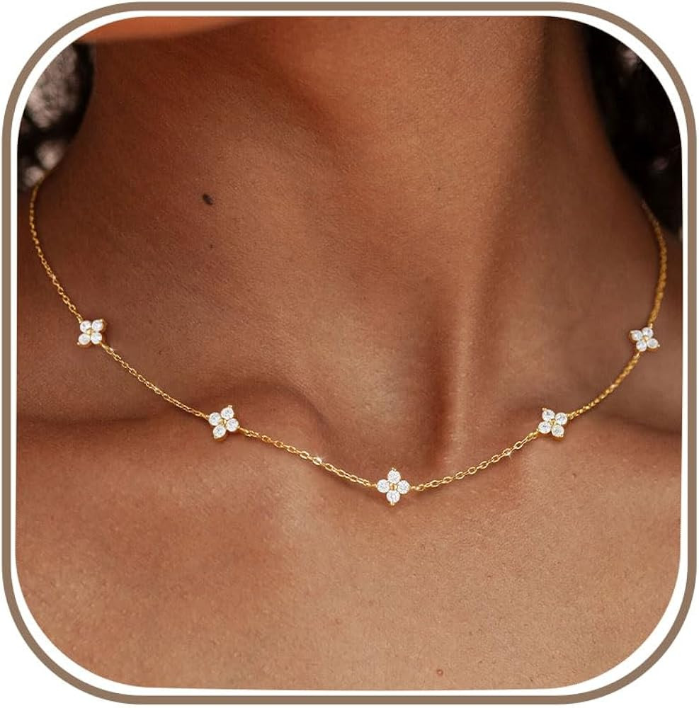 Dainty Clover Gold Necklaces for Women Trendy Non Tarnish 14K Gold Plated | Amazon (US)