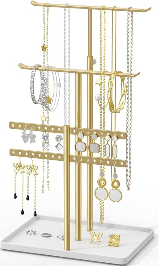 Jewelry Holder Organizer Stand - Adjustable Jewelry Tree 17.5" Height (Max), Jewlery Hanger for N... | Amazon (US)