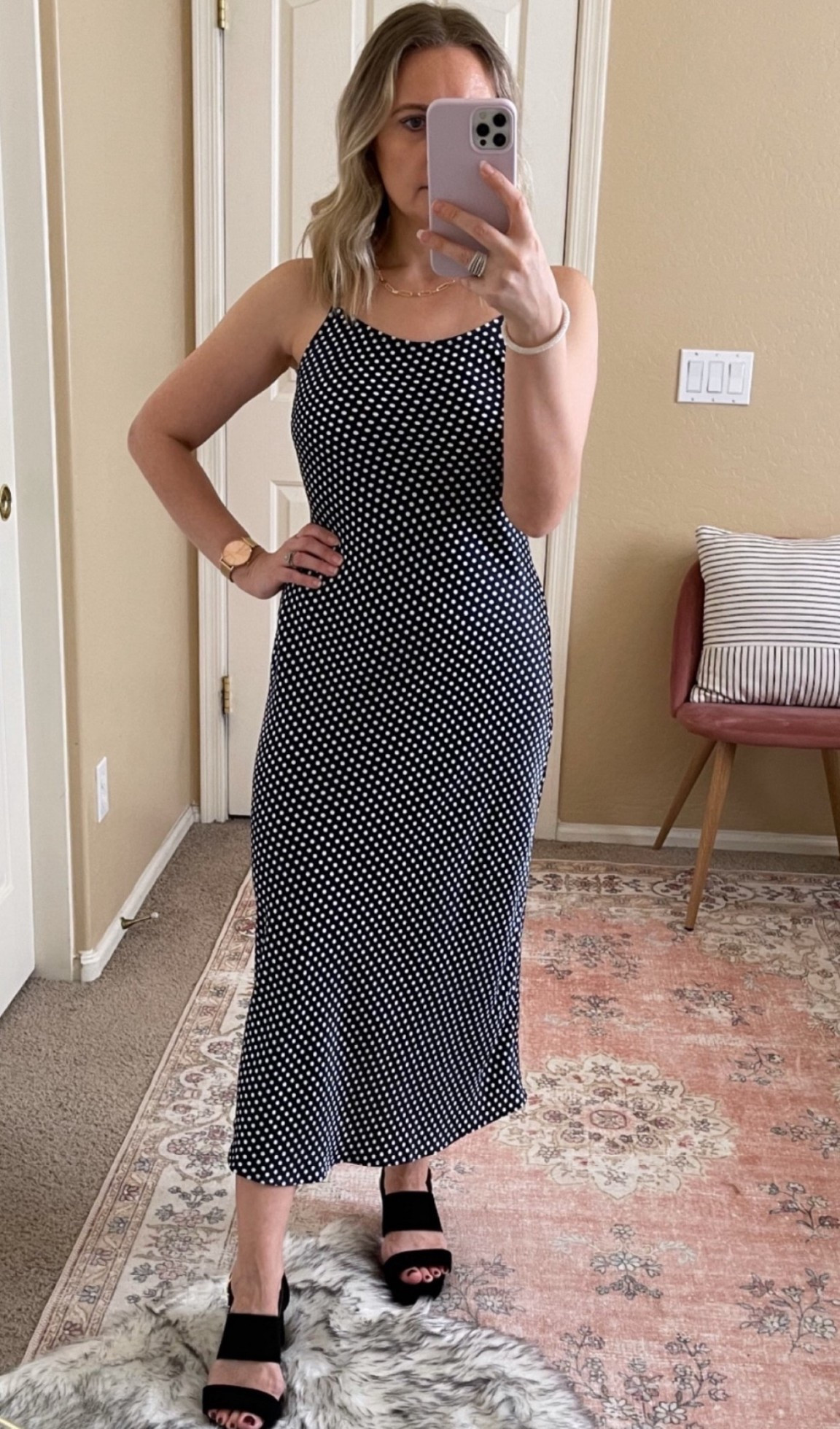 Polka dots dress from Loft on sale. Such a cute classic piece, easy to style. Here are some ideas: • For casual daytime add a light denim jacket or cropped cardigan with sneakers, or flats. 
• Date Night or Dinner Out: a black or white blazer, or a leather jacket for some edge. For shoes block heels or strappy sandals. 
• Work or Chic Day Look: add a cropped cardigan or lightweight trench coat paired with loafers or low heels. Don’t forget accessories. 



#polkadots #classicdress #falldress #transition #LTKStyleTip 

#LTKWorkwear #LTKPetite #LTKSeasonal #LTKHoliday