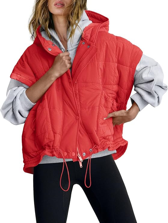 SENSERISE Womens Oversized Puffer Vest Sleeveless Quilted Jacket Zip Up Hooded Puffy Vest Ponchos... | Amazon (US)