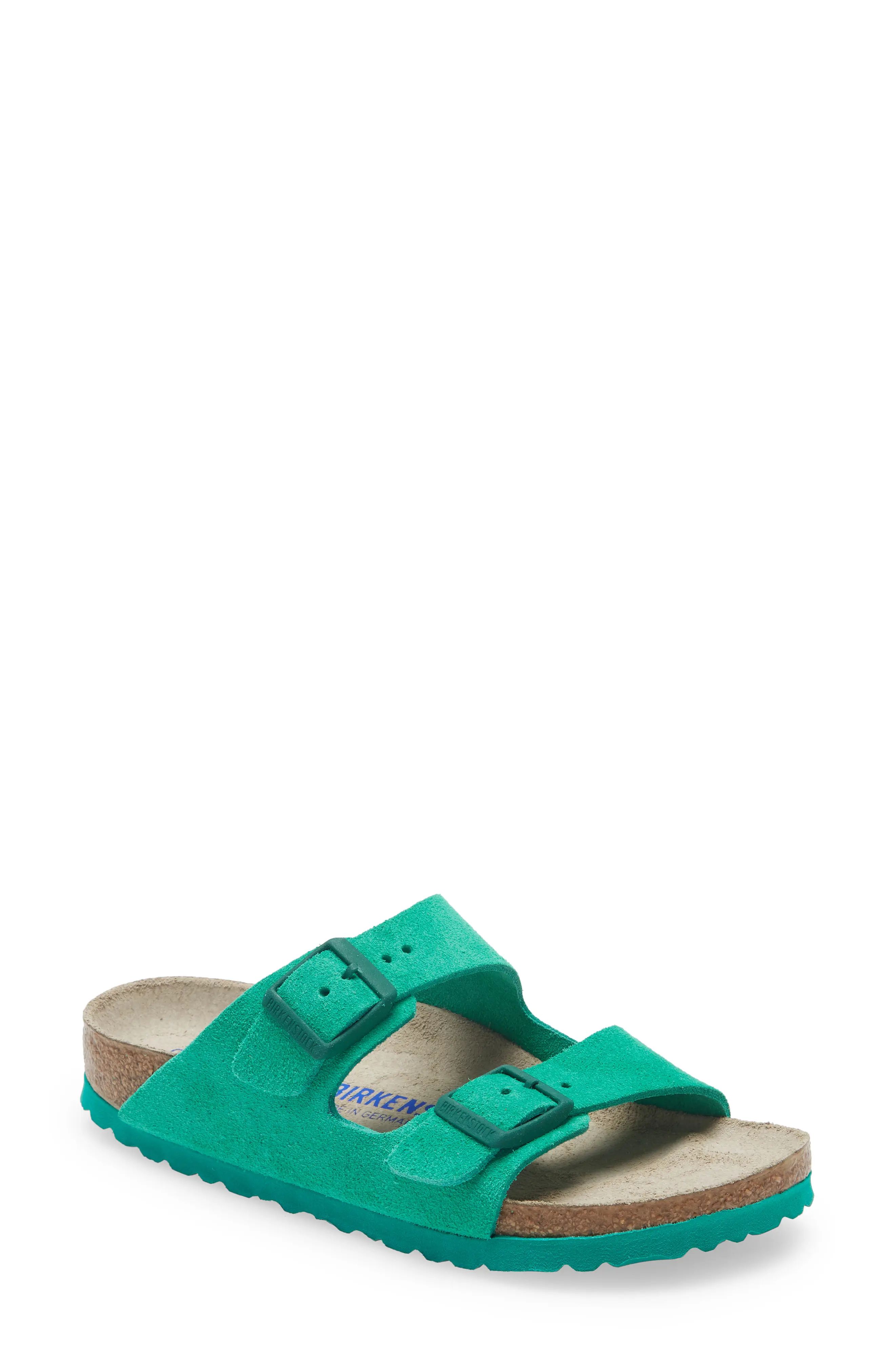 Birkenstock Arizona Soft Slide Sandal in Bold Green Suede at Nordstrom, Size 8-8.5Us | Nordstrom