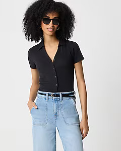 Ribbed button-up polo top | J.Crew Factory