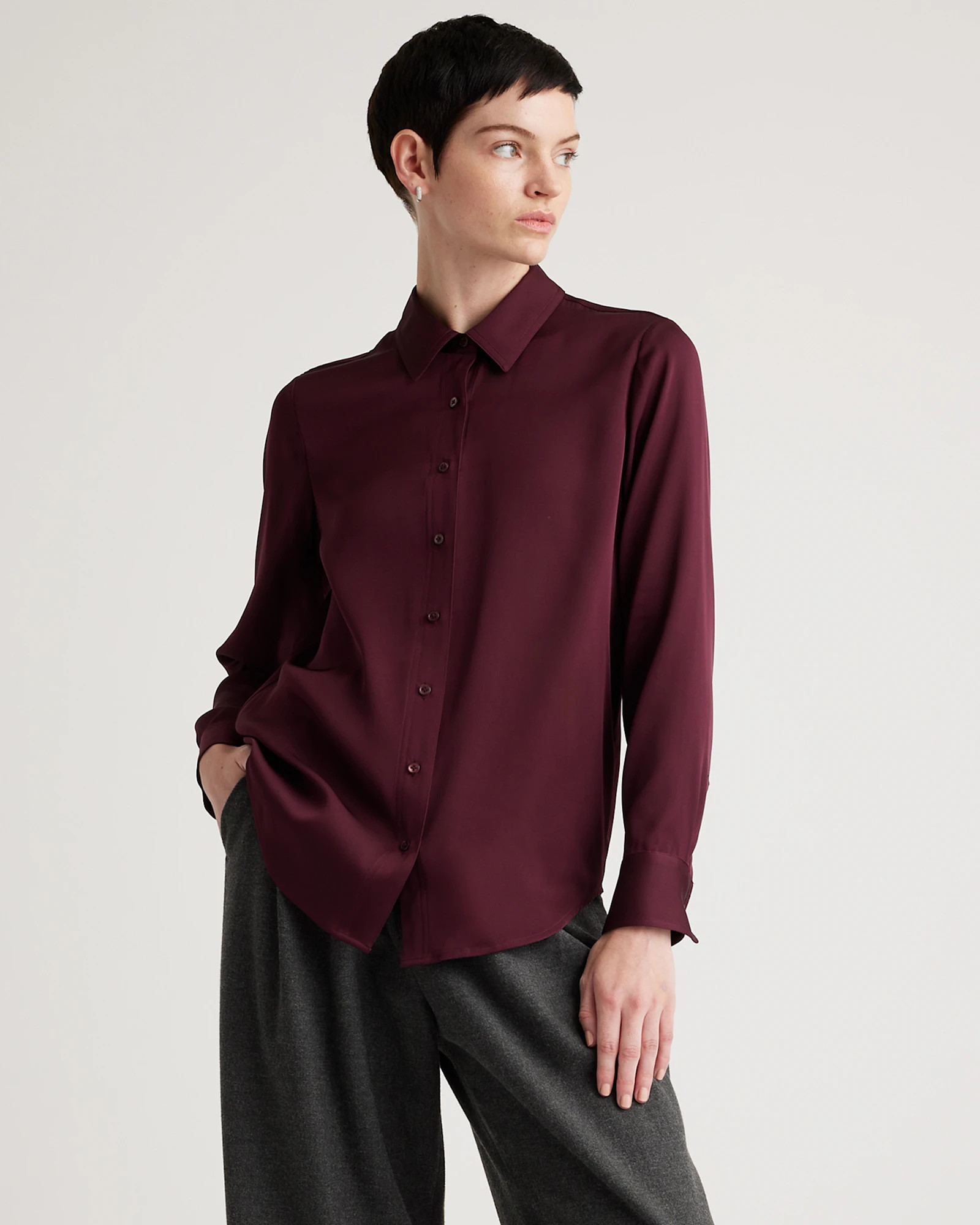 Quince | Women's Washable Stretch Silk Blouse in Wine Tasting, Size Small | Quince