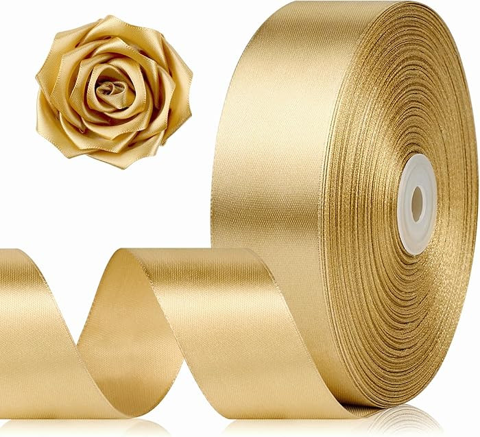 1-1/2 Inch 100 Yards Champagne Gold Satin Ribbon, Solid Fabric Ribbon Roll for Flower Bouquet, Gi... | Amazon (US)