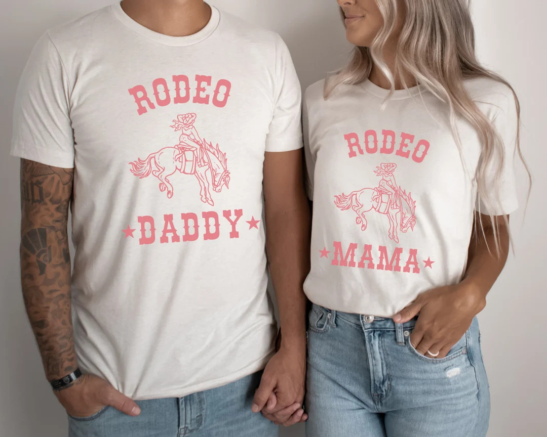 Rodeo Mama, Daddy T-Shirts | Pink Cowgirl, Western, Wild West Theme | My First Rodeo Matching Tee... | Etsy (US)