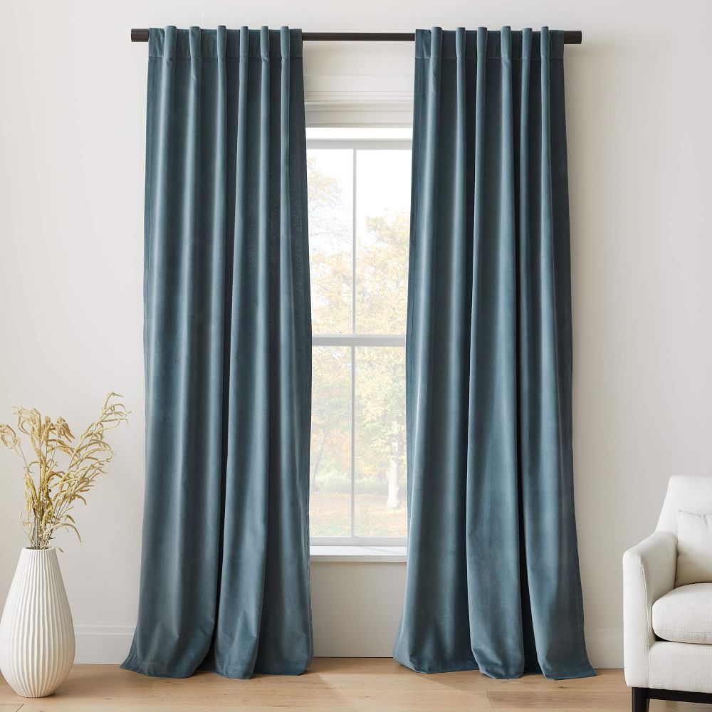 Cotton Velvet Curtain, Ocean, 48&amp;quot;x96&amp;quot;, Set of 2 | West Elm (US)