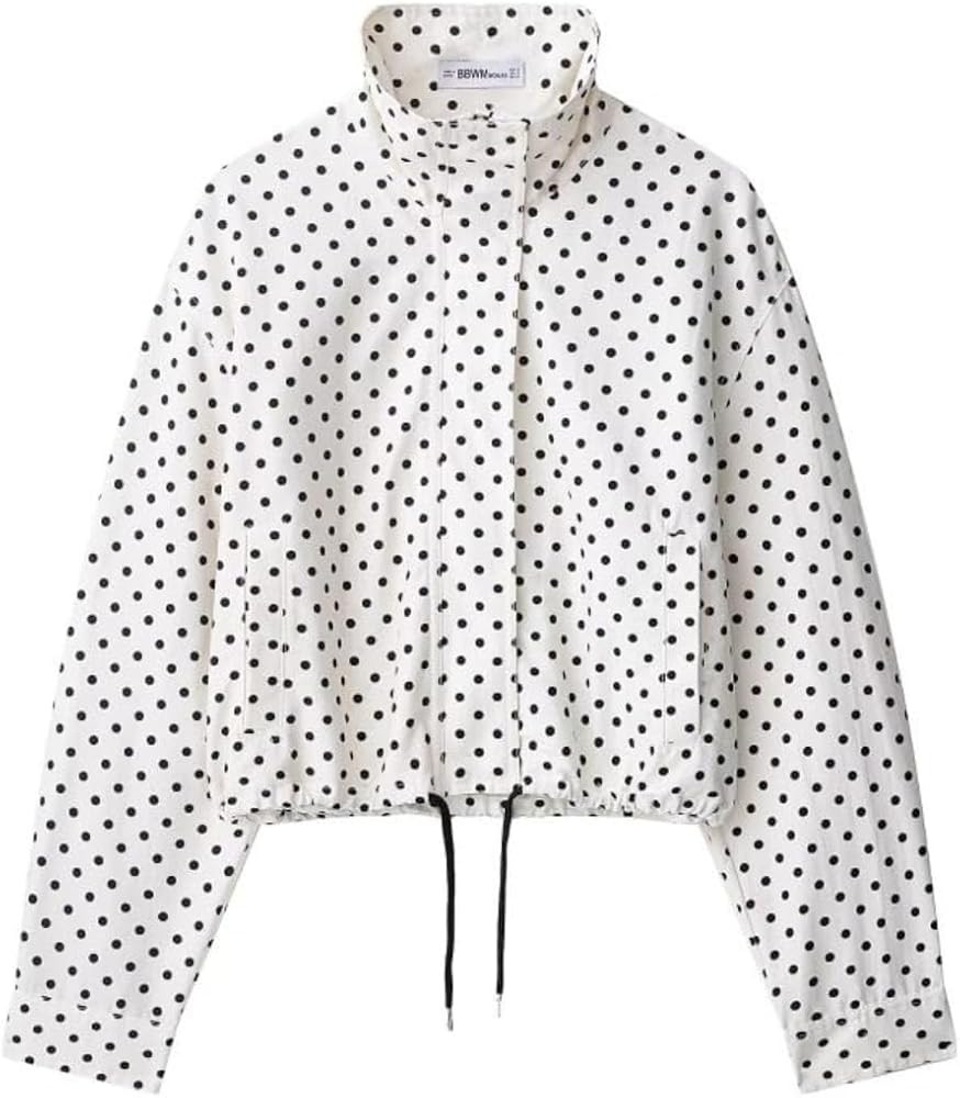 Women's stand-up collar polka dot peffon jacket, aviation-style coat | Amazon (UK)