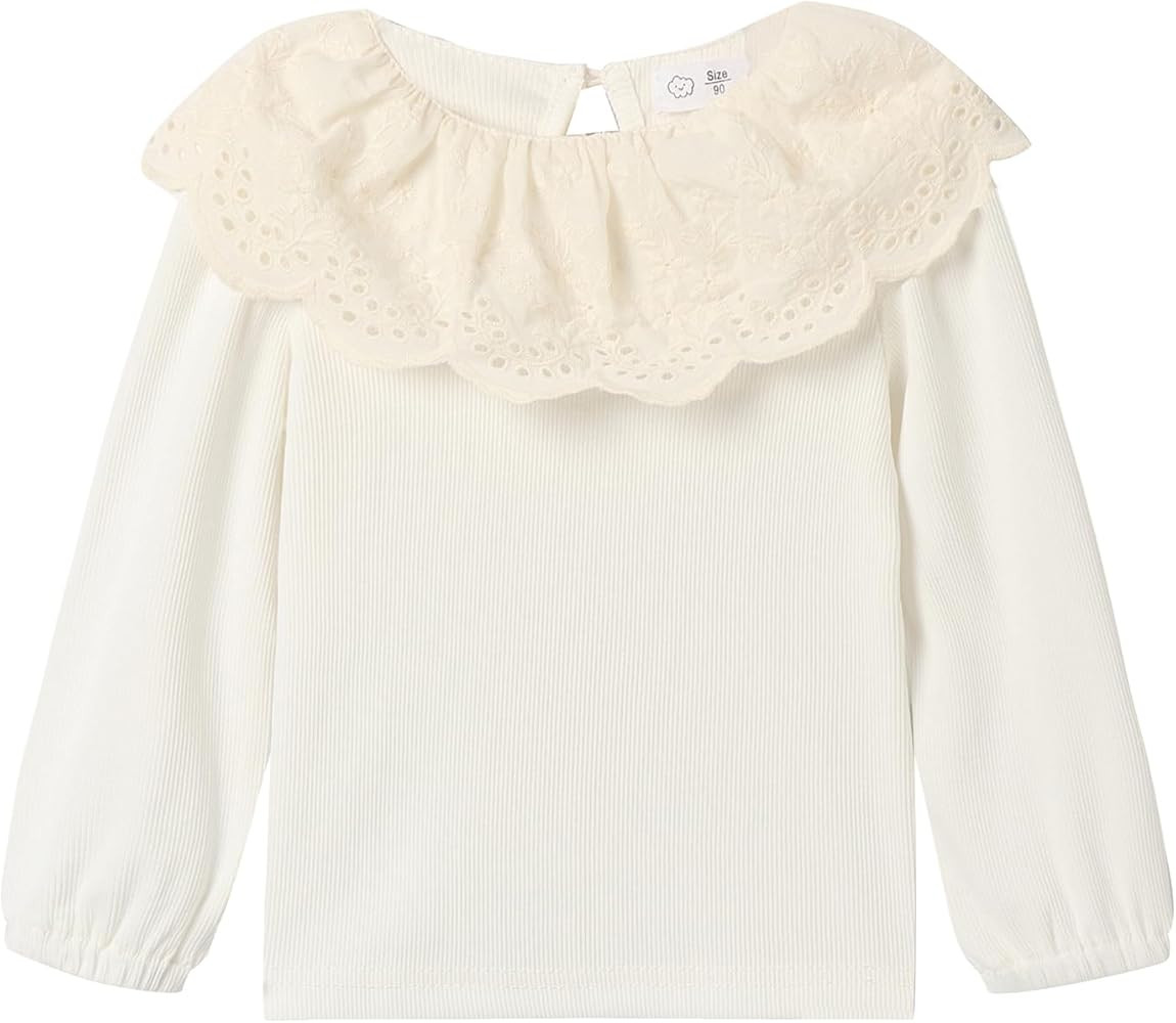 Girls Lace Ruffle Collar Blouse Long Sleeve Back Button Cotton Shirts 2-8Y | Amazon (US)