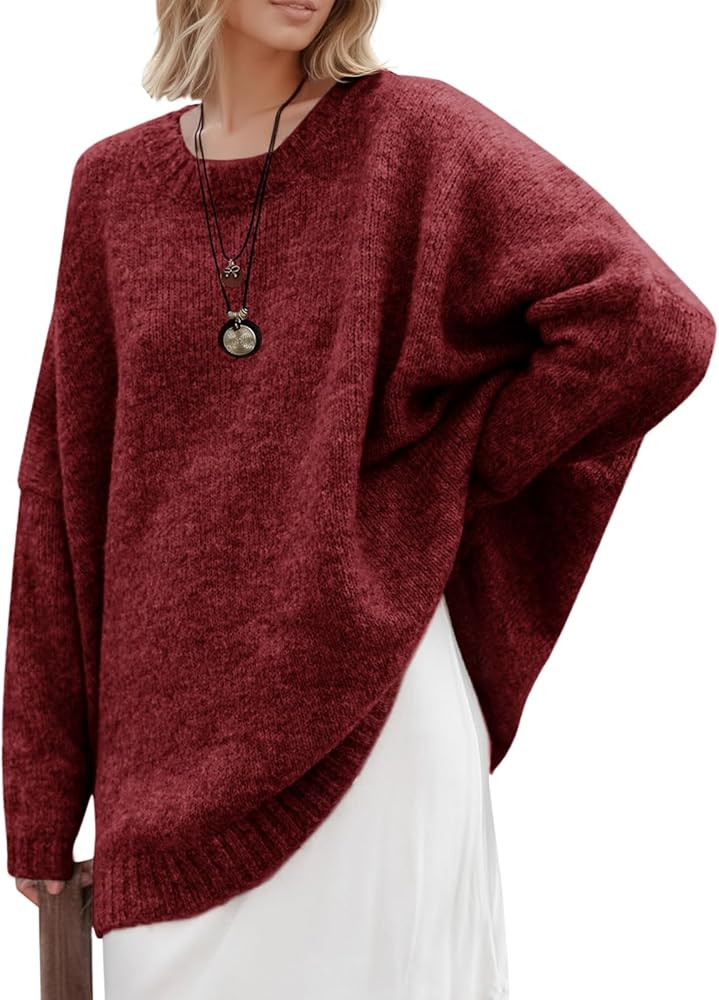 Saodimallsu Womens Oversized Tunic Sweaters Long Sleeve Crew Neck Chunky Knit Slouchy Casual Pull... | Amazon (US)
