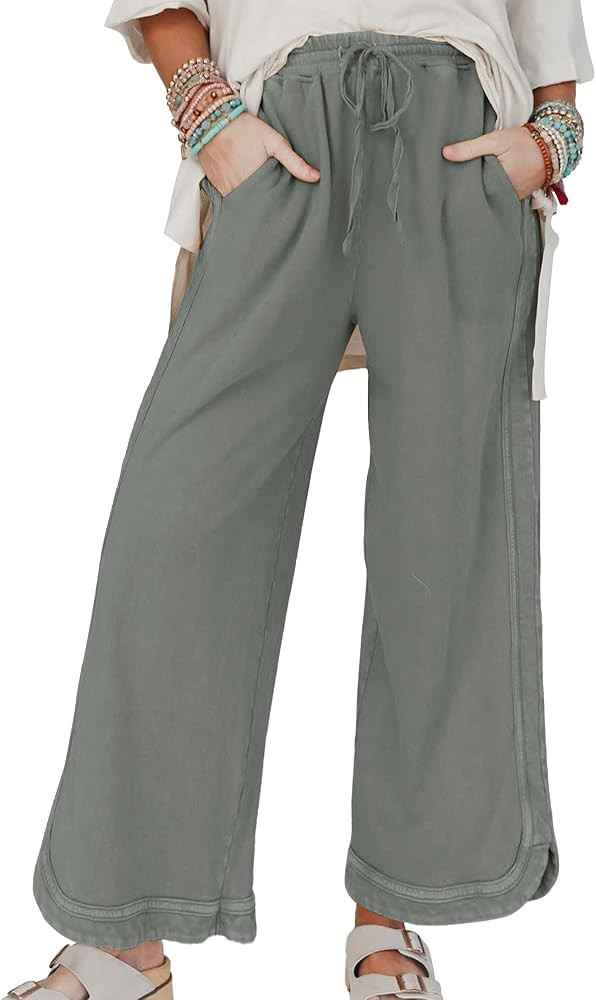Hixiaohe Women's Casual Wide Leg Sweatpants High Waist Baggy Acid Wash Pants Drawstring Athletic ... | Amazon (US)