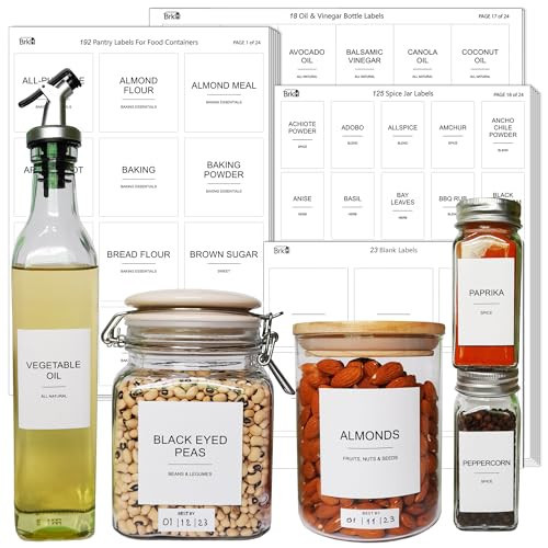 403 Pcs Kitchen Pantry Labels for Food Containers, 3 Sizes Preprinted Minimalist Waterproof Pantry Labels, With Oil & Vinegar Bottle Labels, Spice Jars Labels, Expiry Labels and Blank Labels | Amazon (US)