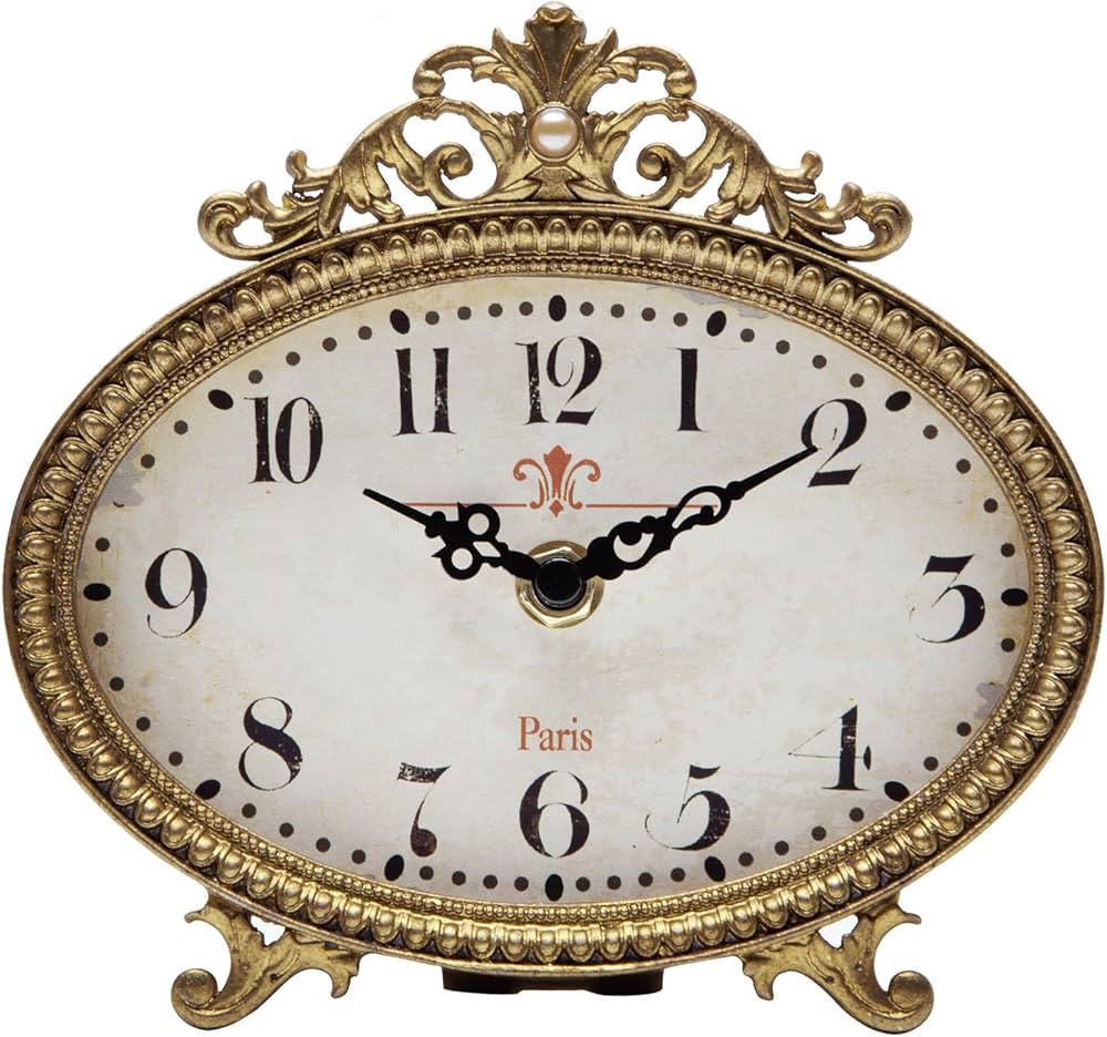 NIKKY HOME Vintage Table Clock, French Turquoise Color Rococo Style Desk Clock Battery Operated R... | Amazon (US)