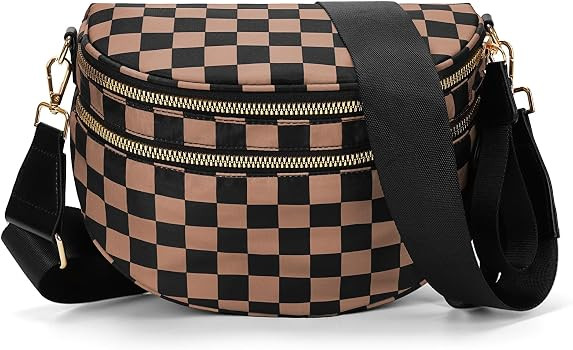hibear Checkered Crossbody Bag Spacious Bum Bags for Women Nylon Crossbody Fanny Packs Checkered ... | Amazon (US)