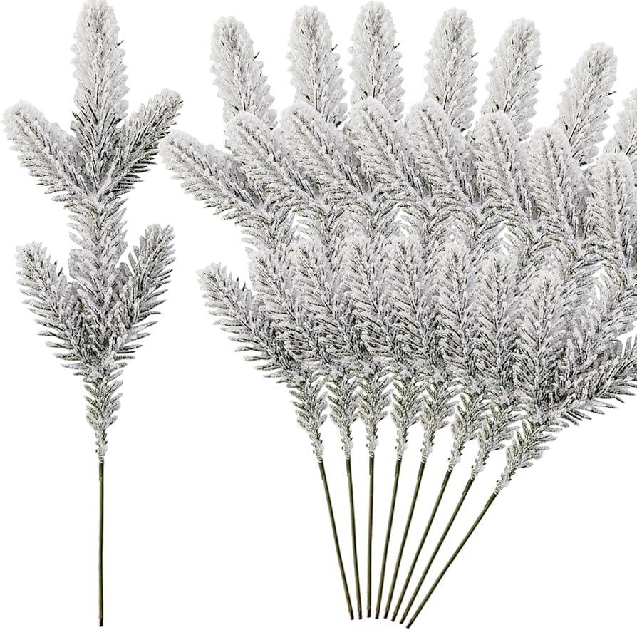 NSBELL 14PCS 11.8inch Snowy Artificial Pine Needles Branches Twigs Frosted Pine Picks Greenery St... | Amazon (US)