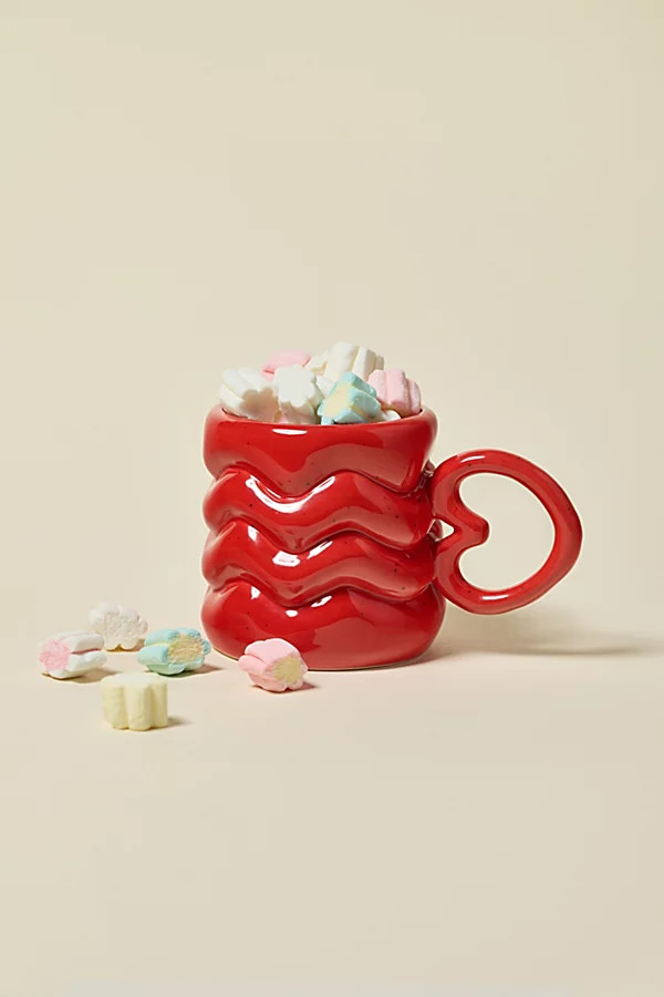 Heart Handle Puffy Ceramic Mug in Red at Urban Outfitters | Urban Outfitters (US and RoW)