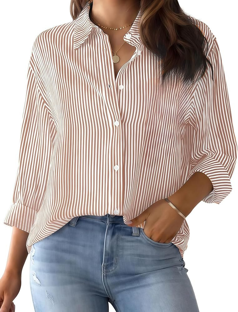 LOMON Button Down Shirt for Women Spring Summer Tops Long Sleeve Business Dressy Casual Blouses C... | Amazon (US)