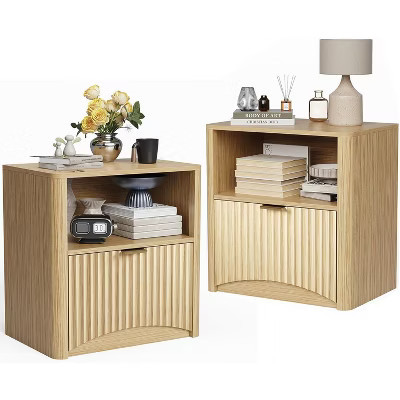 Set of 2 Fluted Nightstands, 22.8" Mid-Century Modern Bedside Tables with Drawer & Shelf for Bedroom, Office & Living Room | Target
