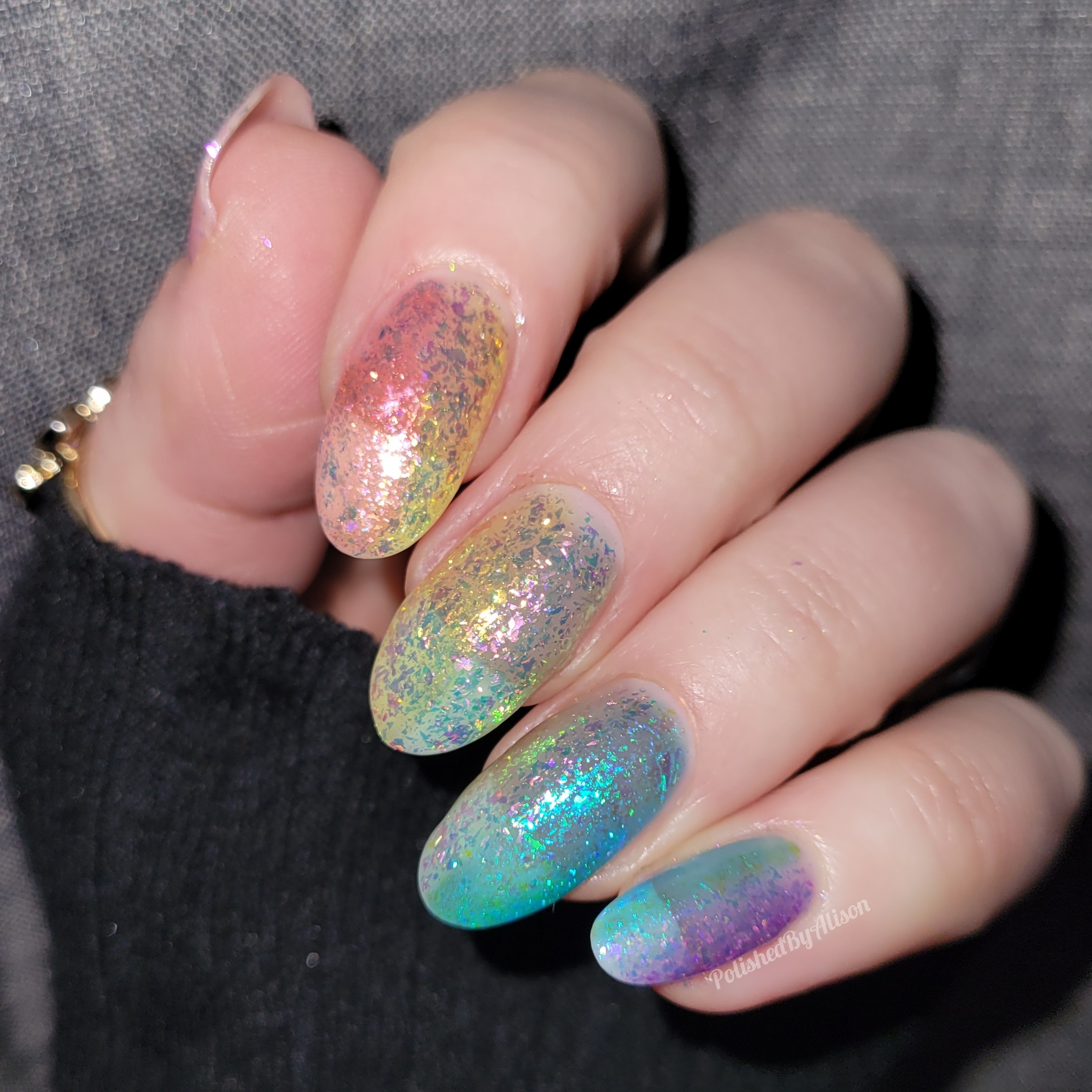 Jelly flaky polishes make for a smooth and easy gradient!.#nails #nailpolish 

#LTKSeasonal #LTKbeauty