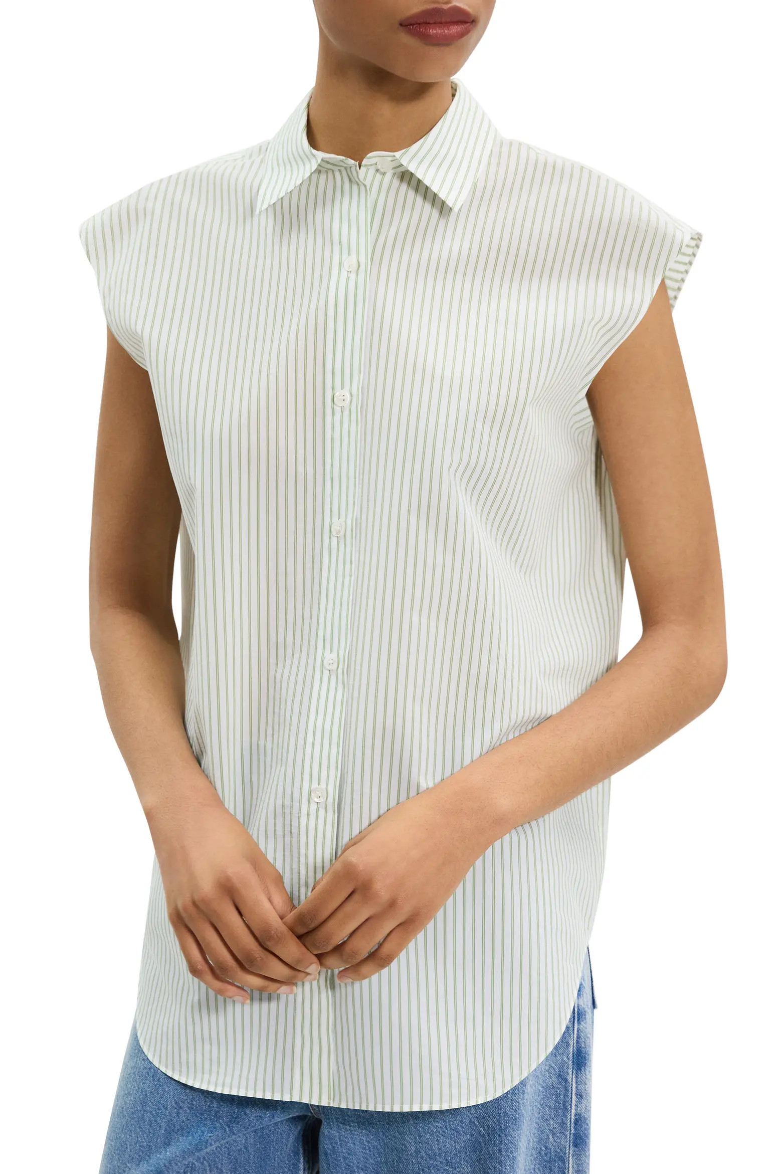 Theory Stripe Cap Sleeve Button-Up Shirt (Women) | Nordstromrack | Nordstrom Rack