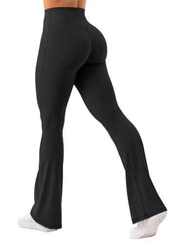 Unthewe High Waisted Flare Leggings for Women Tummy Control Butt Lifting Workout Yoga Wide Leg Pants(U926-Black-S) | Amazon (US)