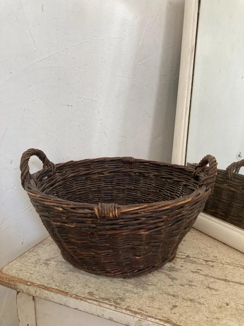 FRANCE Old brown farmer's basket wicker basket carrying basket Ø approx. 35 cm height approx. 15... | Etsy (US)