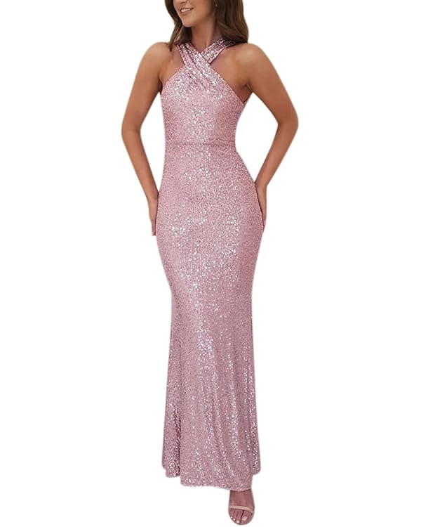 RARITYUS Women's Sleeveless Sparkly Sequin Prom Dress Elegant Backless Mermaid Formal Evening Gow... | Amazon (US)