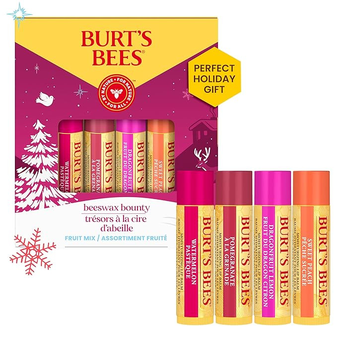 Burt's Bees Christmas Gifts, 4 Lip Balms Stocking Stuffers Products, Beeswax Bounty Fruit Mix - W... | Amazon (US)
