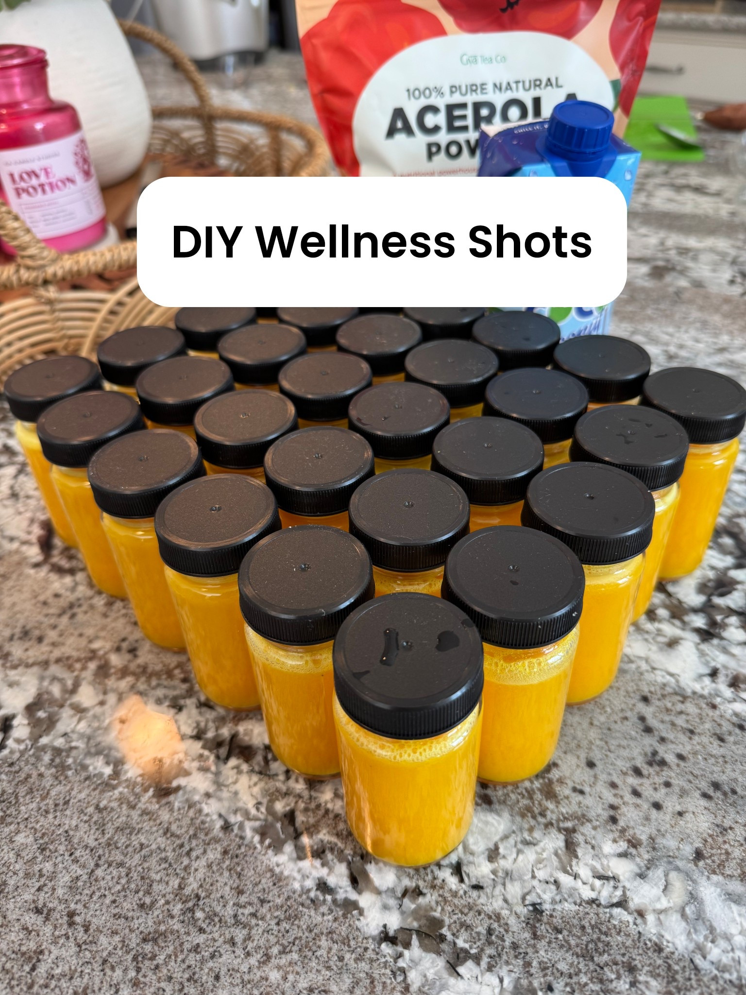 In an attempt to save some money on our daily wellness shots we love, we decided to try making them ourselves and they turned out PERFECT! ✨ 

The price of our home made ones turned out to be $.55 per shot compared to almost $4 at the store! 

Immunity Shot
17oz coconut water
1 pineapple 
6oz tumeric root
6oz ginger root
2 echinacea teas (1 large tea cup)
6oz orange juice 
3 scoops acerola extract 
1 tsp ground black pepper

This recipe made about 32 - 2oz shots ✨

Wellness shots, homemade wellness shots, homemade health food, juicer, home juicer, home made immunity shots, wellness routine, self care routine, mom wellness routine 

#LTKselfcare #LTKfitnessgoals #LTKmorningroutine