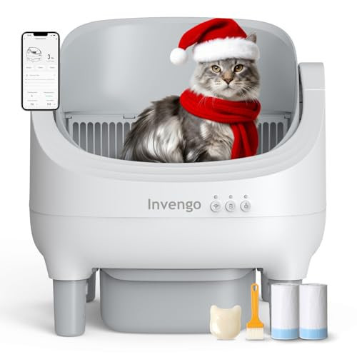 Invengo Automatic Cat Litter Box Self Cleaning, App Control, Open-Top Automatic Litter Box with Safety Sensors, Ultra-Quiet, 10L Waste Bin with Odor Control, 2 Rolls of Garbage Bags, LightGrey | Amazon (US)