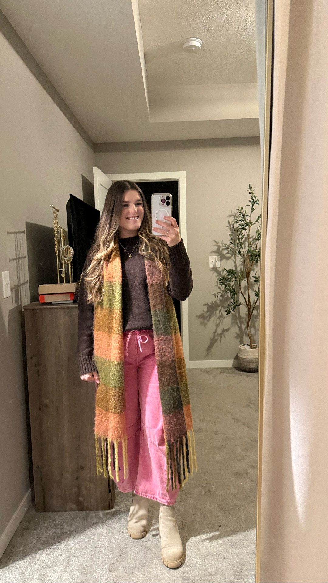 Sometimes a scarf is the thing that pulls it all together! ✨ This one is available in other colors for only $10 (this color combo is sold out)! 

My favorite barrel jeans are 50% off and under $50! I’ve gotten so much wear out of them. Run true to size, wearing Xs petite (I’m 5’2)

I’m loving this chocolate brown sweater because it’s 100% cotton and SUCH nice quality. Comes under colors too! Oversized fit, size up if you want it to be more loose fitting

Winter outfit, cozy outfit, casual outfit, outfit idea, women’s outfit idea, ootd, date night outfit, work outfit, teacher outfit, gap sweater, old navy finds, Ana Luisa, gold jewelry, heart necklace, heart jewelry 

#LTKFindsUnder100 #LTKSaleAlert #LTKSeasonal