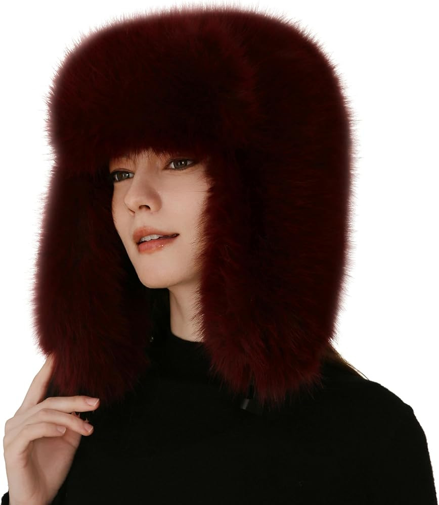 Dikoaina Fluffy Faux Fur Russian Trapper Hat with Foldable Ears - Winter Warm Fuzzy Cossack Hat f... | Amazon (US)