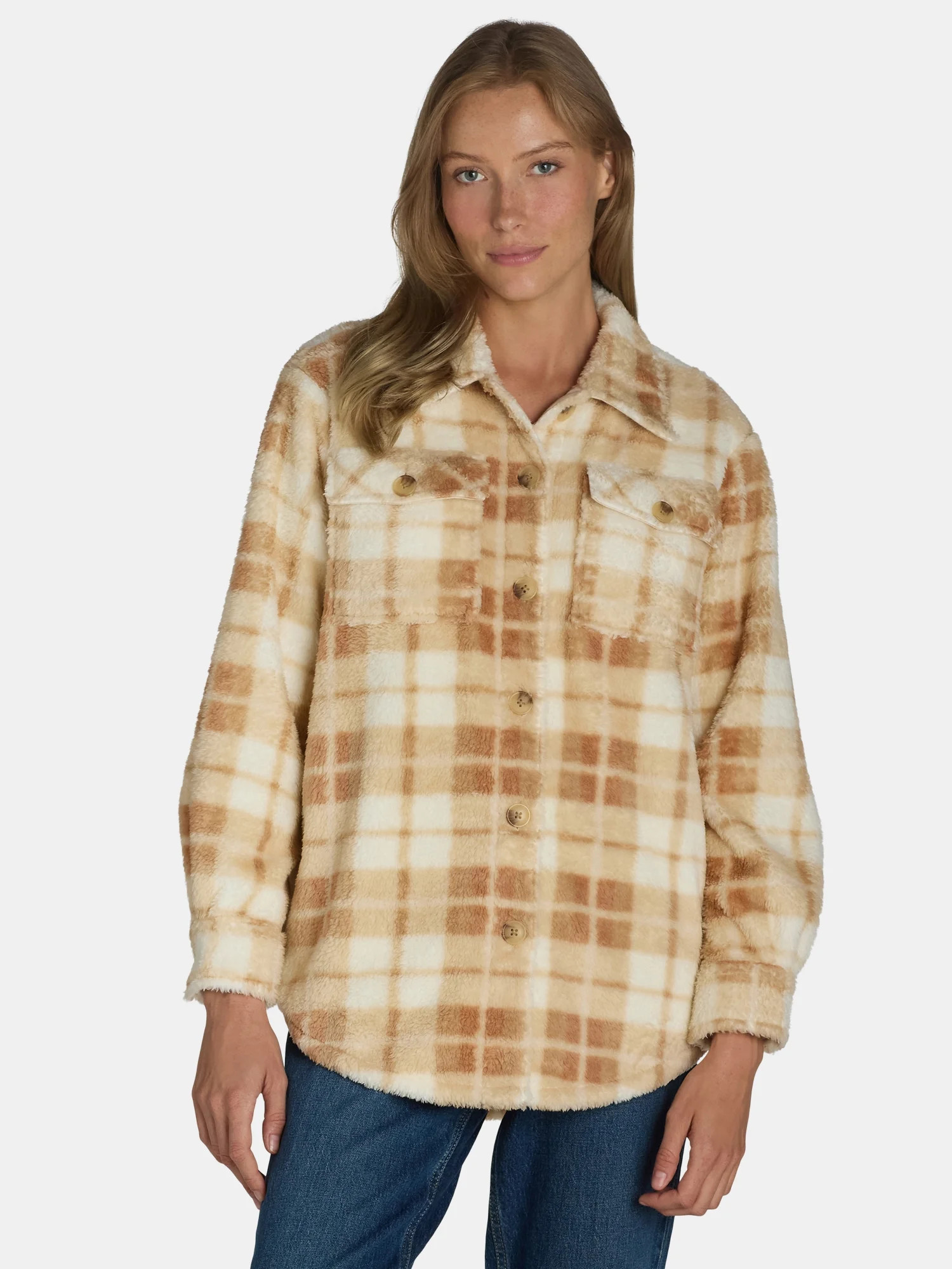 Time and Tru Women's Faux Shearling Shacket, Sizes XS-XXXL | Walmart (US)