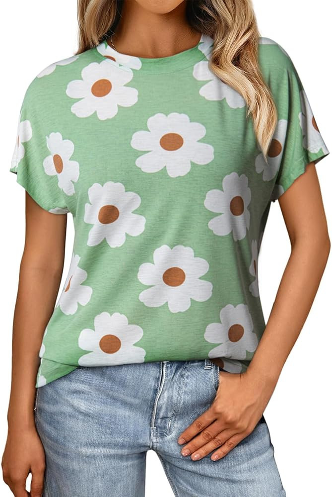 Dokotoo Womens Tops Crewneck Floral Print Short Sleeve Summer T Shirts for Women Casual Loose Fit... | Amazon (US)
