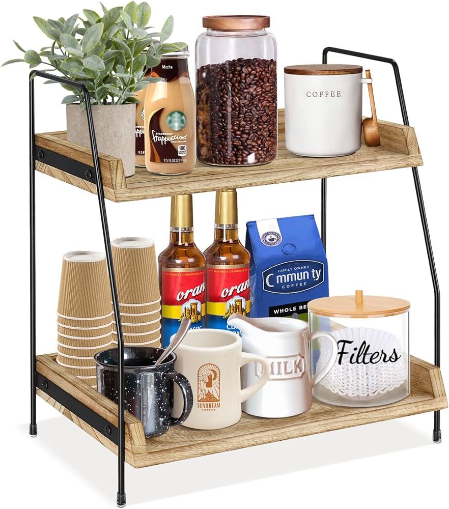 Coffee Bar Accessories and Organizer Countertop, Coffee Station Organizer 2 Tier Kitchen Counter ... | Amazon (US)