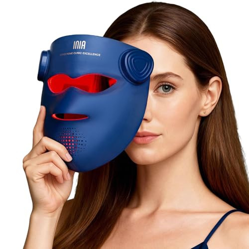 INIA Glow 4D Wireless Red Light Therapy Mask for face – Dual NIR, 320 LEDs, 4 Modes, Under-Eye Cooling, Cordless & Rechargeable LED Face Mask for Home & Travel, Skincare Gifts for Women Mom Wife, Blue | Amazon (US)