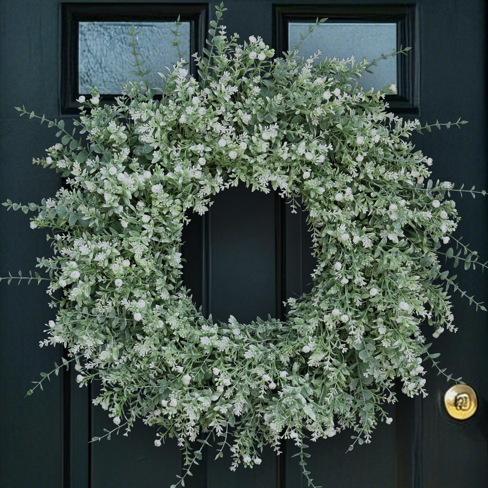 26'' Large Eucalyptus Wreath for Front Door, Porch- Artificial Eucalyptus and Lavender with Babys... | Amazon (US)