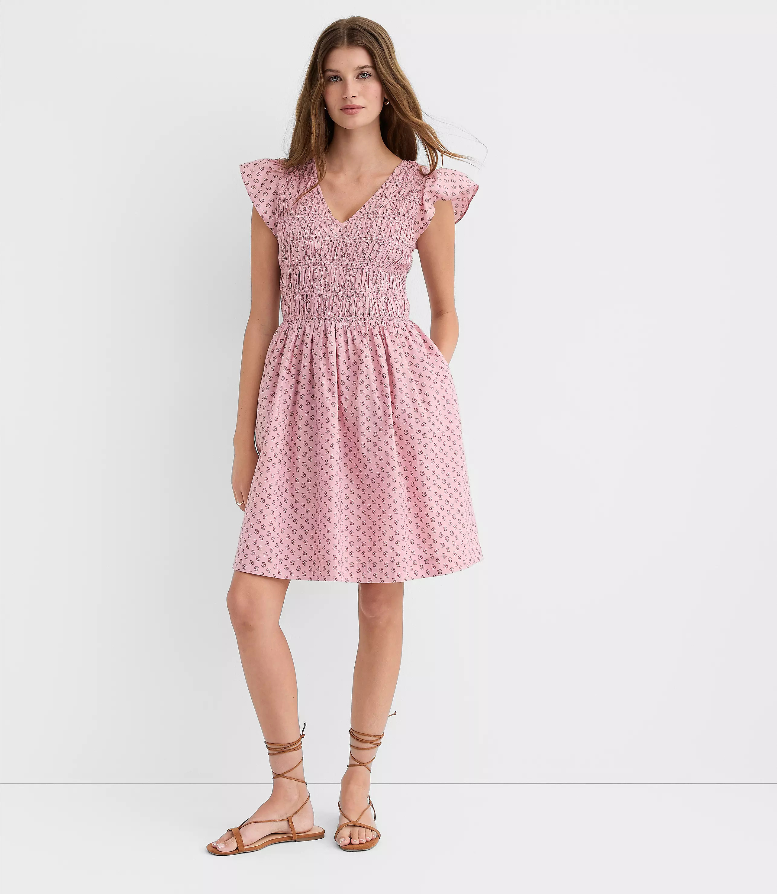 Floral Smocked Flutter Mini Pocket Dress | LOFT